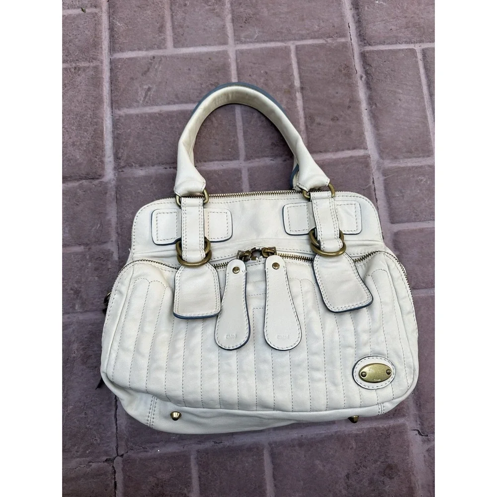 Chloé White Quilted Leather Bay Satchel Bag Mid-2000s Vintage